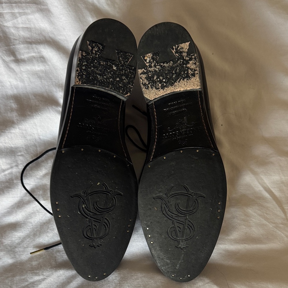 Black Women's Leather Lace-Up Oxfords with Gold Stud Fringe - Picture 3 of 3